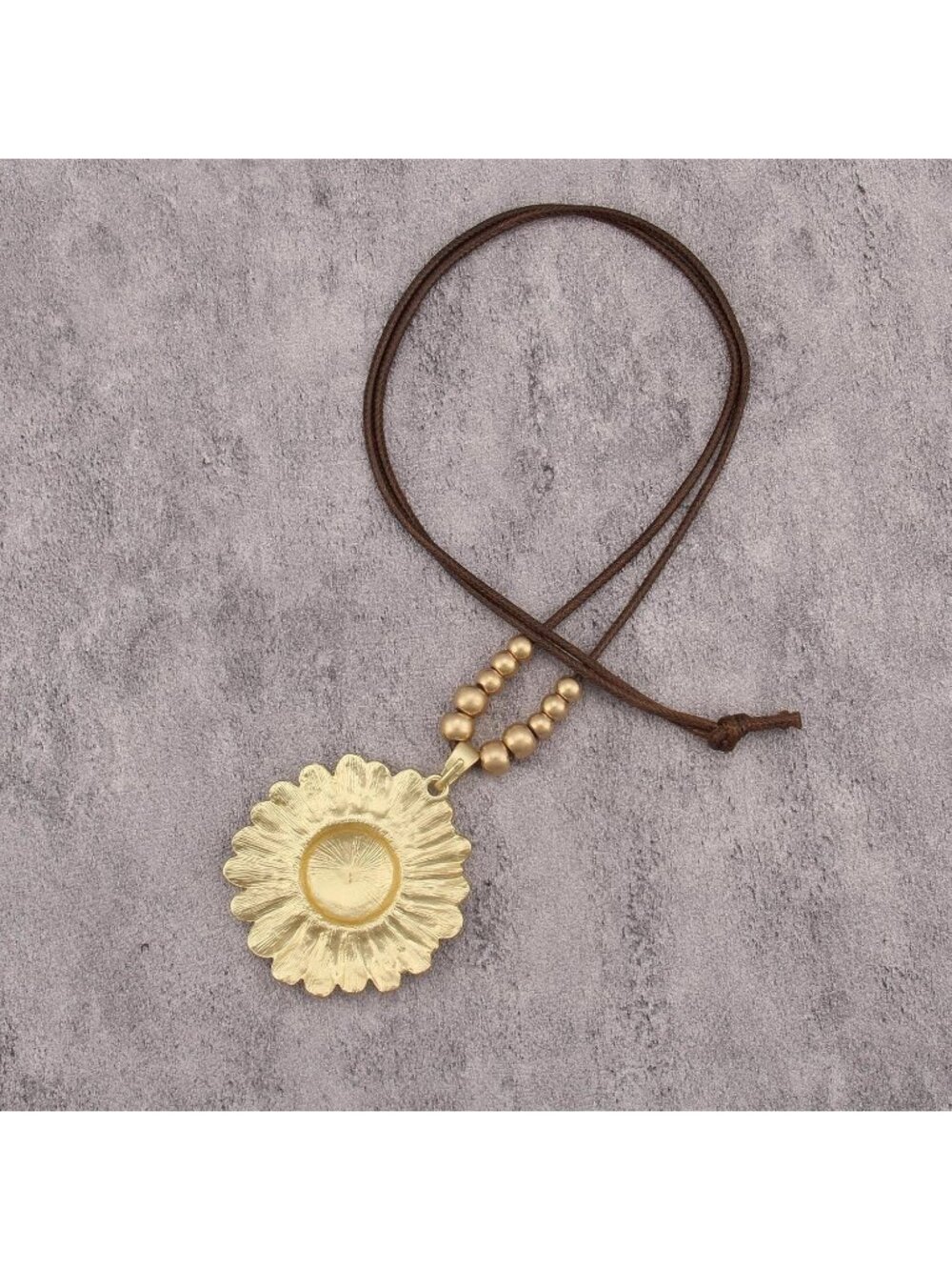 Women's Sunflower Pendant Necklace Boho Matte Gold Floral Long Cord Jewelry - Picture 5 of 7